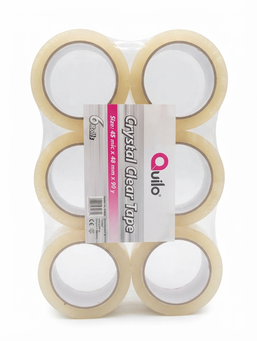 بسته 6 عددی چسب نواری کریستال شفاف کویلو عرض 5 سانت (Crystal Clear Tape)