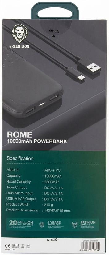 پاوربانک ۱۰0۰۰ میلیآمپر گرین لاین مدل ROME